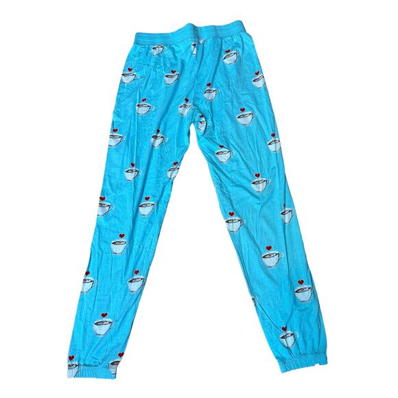 Coffee Lover Blue Pajama Bottoms SMALL Drawstring PJ's Cozy Zoe NEW no Tags $53 - Picture 4 of 8